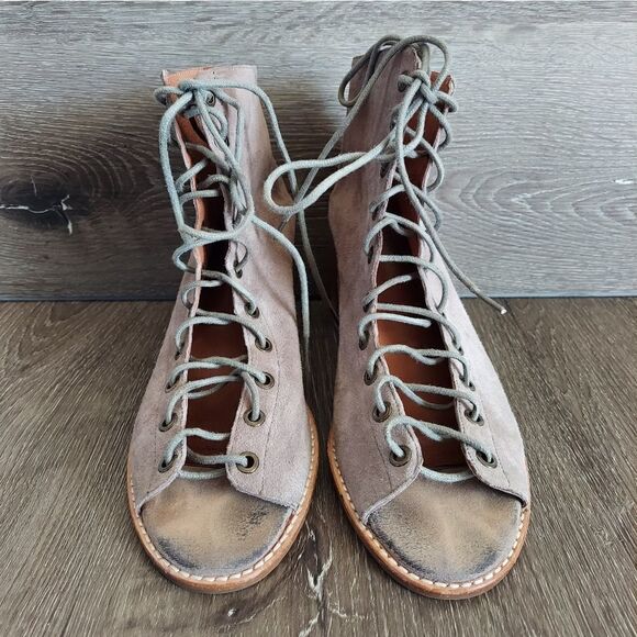 Jeffrey Campbell Cors Peep Toe Chunky Heel Lace Up Suede Bootie Womens Size 10 - Picture 2 of 11